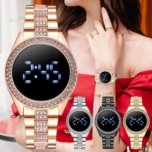Luxury Fashion touch Screen LED Digital Watches For Women Rose Gold Stainless Steel Quartz Watch Female Clock Relogio Feminino