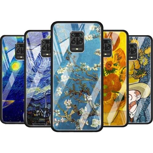 Van Gogh Oil Painting for Xiaomi Redmi Note 10 Pro Max 10S 9T 9S 9 8T 8 7 Pro 5G Luxury Tempered Glass Phone Case Cover