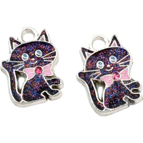 Black Enamel Bowtie Cat Alloy charm Pendants 50Pcs/lot Fashion Jewelry DIY Fit Bracelets Necklace 13.5x19mm A-524