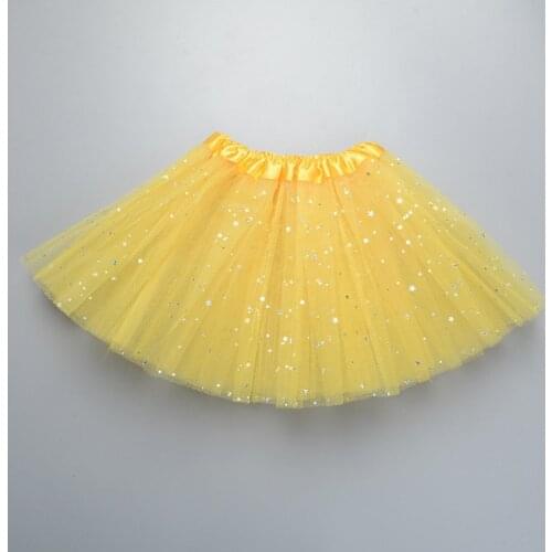 2020 Kids Baby Star Glitter Dance Tutu Skirt For Girl Sequin 3 Layers Tulle Toddler Pettiskirt Children Chiffon yellow skirt