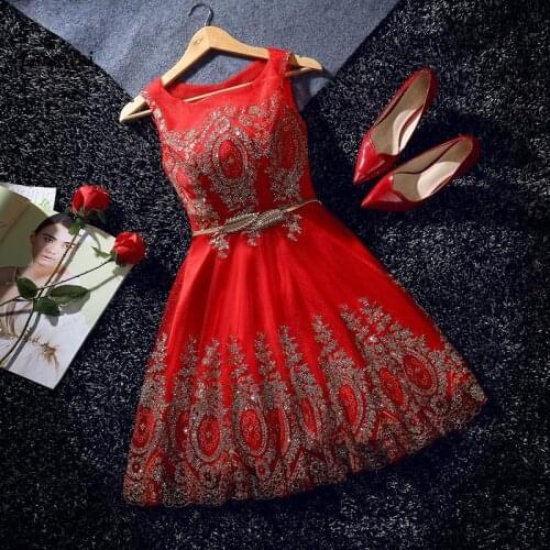 Elegant Dress Short Beads Sashes Red Banquet Party Dress Stunning Tulle red Dresses Robe Special Occasion Dresses Plus