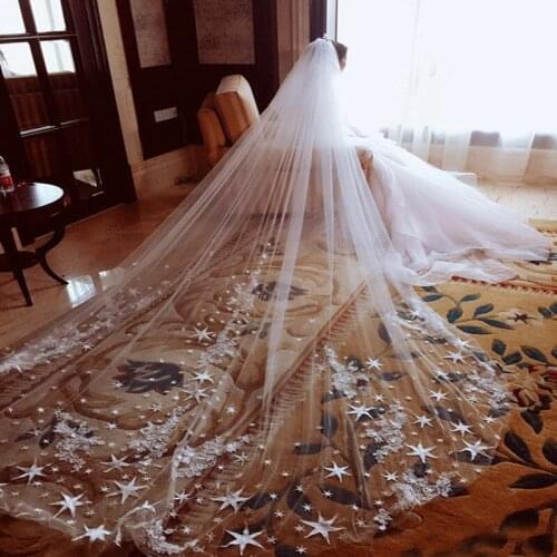 Real Image Two-Layer Bridal Veil Lace Appliques Cathedral Long Wedding With Comb Custom Made Accessories Veils
