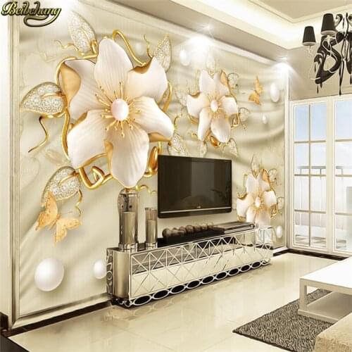 Beibehang Custom Photo 3D mural Wallpaper for living room concave-convex Luxury Gold Jewelry Flower Silk Jewelry TV Background