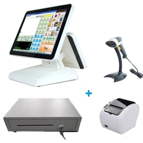 Nice whole set 15 inch Dual Screen POS Terminal All in one Touch POS with 12 inch Monitor