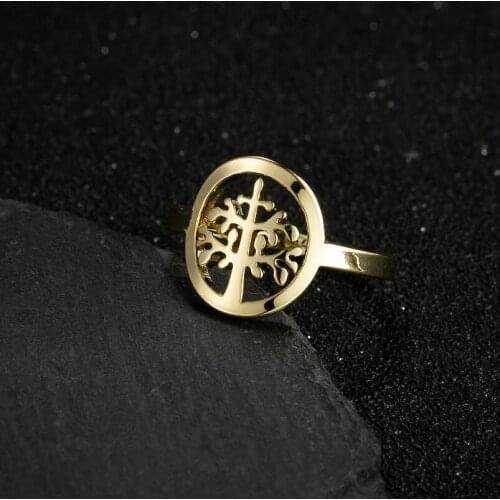 Jisensp Stainless Steel Mens Tree of Life Finger Ring Men Simple Vintage Cocktail Rings Male Viking Amulet Punk Biker Ring