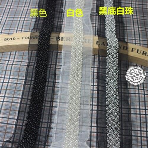 2Yards Pearl Trims Beaded Embroidered Rhinestones Lace Appliques Braided Lace Ribbon For Wedding Dress Mesh Decoration Fabric