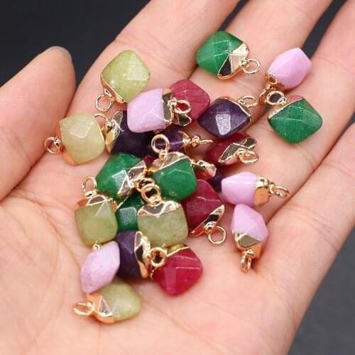 Natural Stone Pendant Square shape Faceted Semi-Precious Exquisite Charm for Jewelry Making DIY Necklace Earrings Accessories