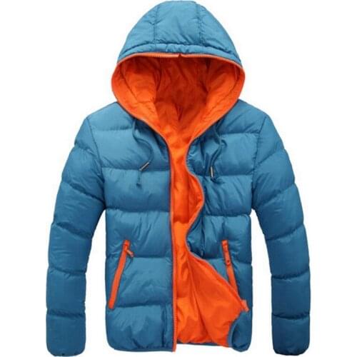 SHUJIN Mens Coat Winter Color Block Zipper Hooded Jacket Cotton Padded Coat Slim Fit Fashion Thicken Warm Outwear Tracksuit