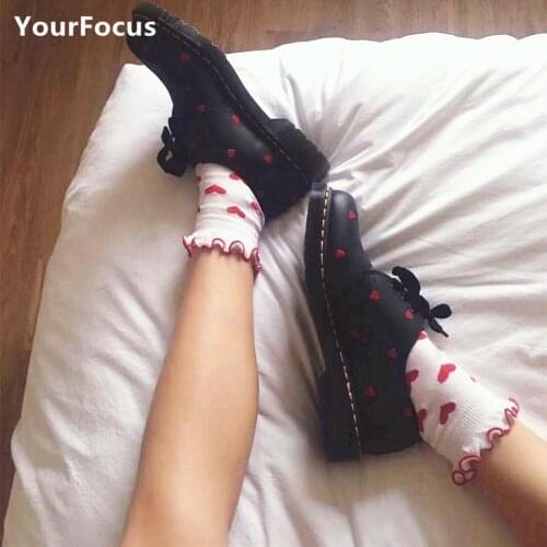 Lolita kawaii sweet red heart lace socks women short socks