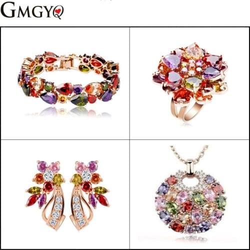 Fashion Jewelry Womens Accessories Bridal Jewelry Color Four Piece Sets For Women Necklace Rings Bracket Earrings Party Gifts