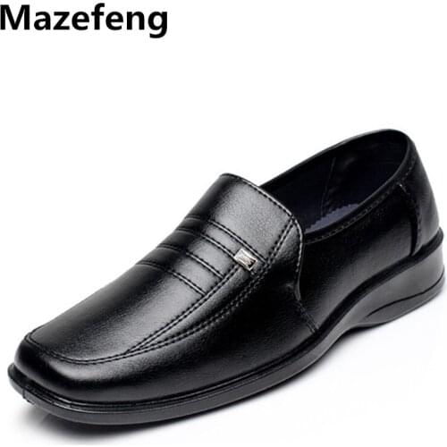 Mazefeng New Fashion 2019 Spring Autumn Men Dress Shoes Business Male Leather Shoes Solid Color Men Work Shoes Slip-on Round Toe