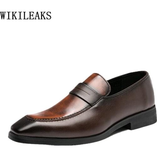 Brown Loafers Dress Shoes for Men 2021 Square Toe Office Shoes Man Designer Slip on Shoes Men Zapatos De Hombre Chaussure Homme