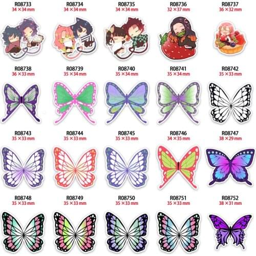 New Japanese Butterfly Kimetsu No Yaiba Cartoon Planar Resin Printed 30pcs/lot for Hair Bows Planar Resin Crafts