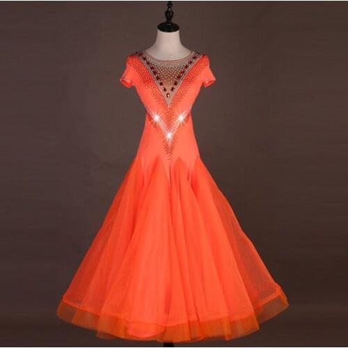 New Ballroom Dance Dresses Womens Performance / Training Tulle / Elastane / Spandex Crystals / Rhinestones Short Sleeve Dress