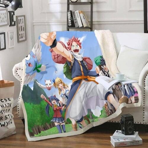 Fairy Tail Funny Character Blanket 3D Print Sherpa Blanket on Bed Home Textiles Dreamlike Style 18