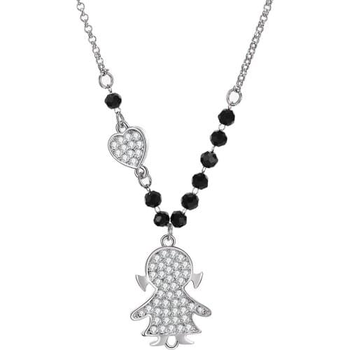 Little Girl Shape Pendant Necklaces for Girls Women Gold Silvery Heart Charm Necklace Black Beads Chain Fashion Jewelry Gift