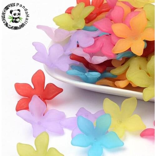 Translucent Acrylic Beads, Frosted, Flower, Mixed Color, Size: about 29mm long, 27mm wide, 8mm thick, hole: 2mm, about