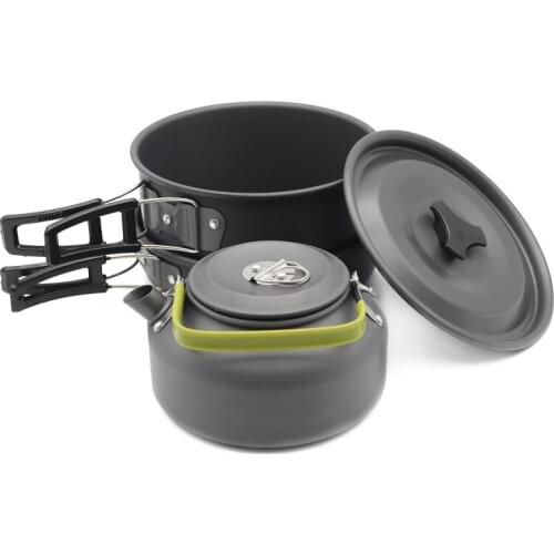 Ultra-light Aluminum Alloy Camping Cookware Utensils Outdoor Cooking Teapot Picnic Tableware Kettle Pot Frying Pan 3pcs/Set