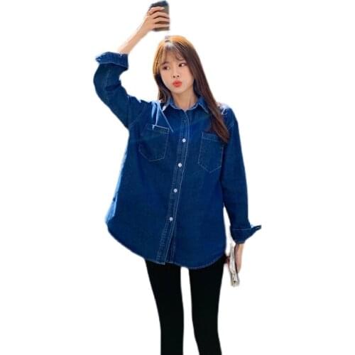 Large size fat mm spring new Korean version of loose retro Hong Kong style long-sleeved shirt female autumn all-match denim jack