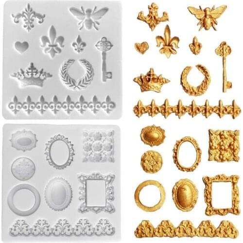 1PC Retro European-Style Crown Silicone Fondant Mold Cake Mold Bee Key Lace Heart Cake Decoration Tools Kitchen DIY Baking