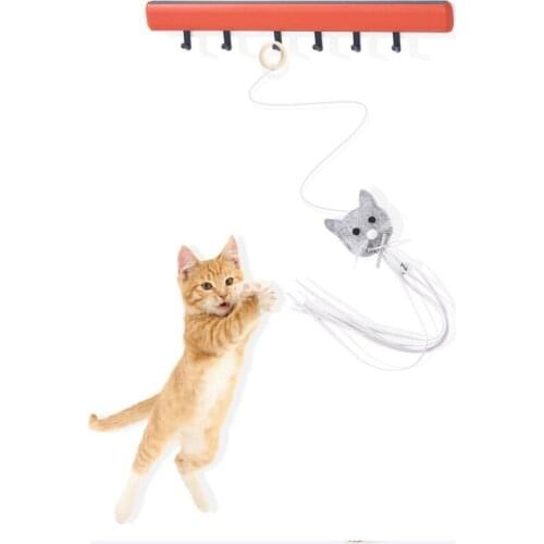 Cute Shape Interactive Cat Stick Hanging Cat Climbing Frame Door Handle Cat Toys With Pull Ring