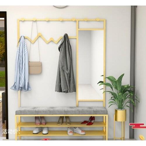 Iron art shoe changing stool, hanger, integrated mirror, home entrance coat rack, shoes