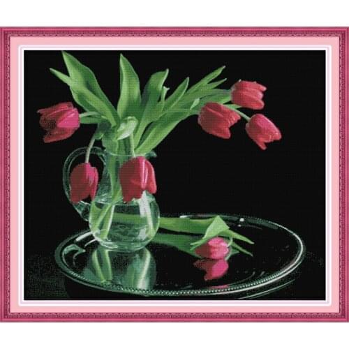 Everlasting Love Tulip (2) Chinese Cross Stitch Kits Ecological Cotton Stamped Printed 11CT 14CT DIY Gift Christmas Decoration