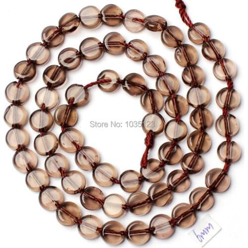 High Quality 6mm Smooth Natural Coin Shape Smoky Quartzs Loose Beads Strand 15" DIY Creative Jewellery Making w2195