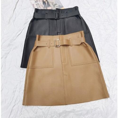 Genuine Sheepkin Leather Skirts Womens Summer Skirt Female High Waist Skirt Slim Short Skirt Woman Skirts Femme Jupes Zjt2200