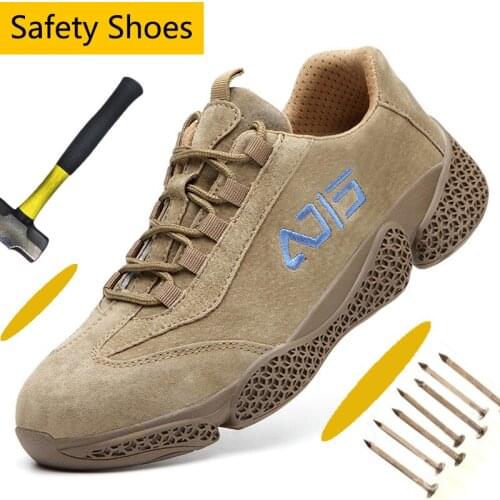 Suede Leather Steel Toe Shoes Anti-Smashing Mens Work Safety Shoes Lightweight Athletic Sneaker Non-Slip Outdoor Hiking Shoes