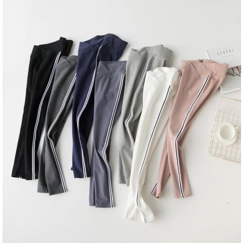 Ankle-length Womens Lifting Pants Large Size Spring and Autumn Cotton Cross Low Waist Side Stripe Maternity Pants Wear Leggings