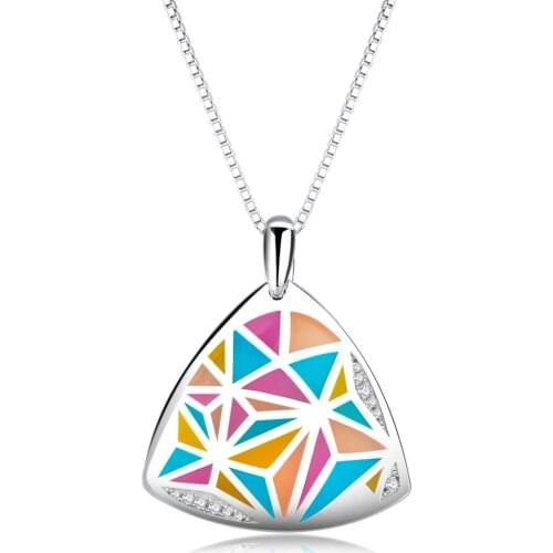 925 Sterling Silver Necklace Rainbow color triangle geometric Pendant Handmade Enamel Womens Drop Earrings Fine Jewelry Gifts