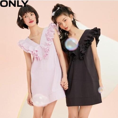 ONLY2021 summer new lotus leaf short sleeveless sweet dress female | 121307012