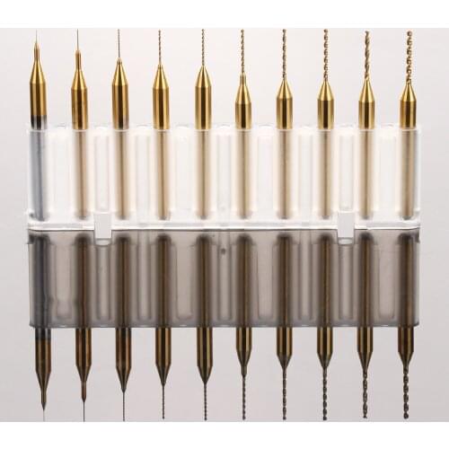 10pcs/set 0.1-1mm Titanium Coated Tungsten Carbide Micro Pcb Drill Bits For Circuit Board Titanium Coated Tungsten Drill Tools