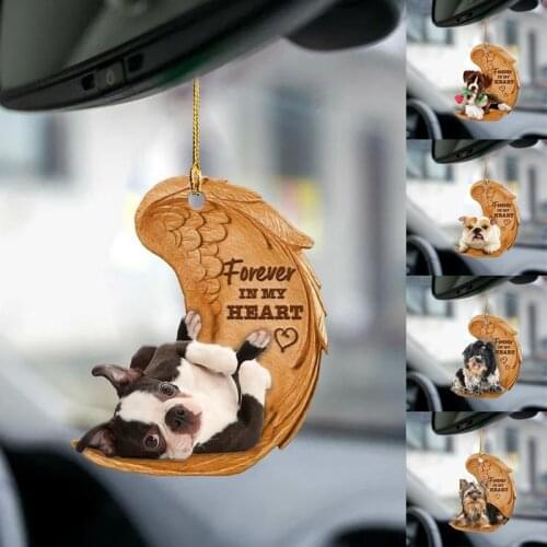 15Styles Cute Funny Sleeping Angel Dog Wing Dog Hanging Ornament Cartoon Pendant Bag Keychain For Rear View Mirror Decoration