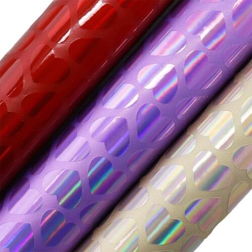 30cmx134cm Iridescent Holographic Love Heart Faux Leather synthetic PU leather fabric leatherette fabric for bows gift box BH404