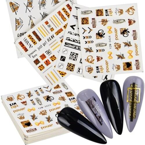 3D Black Animal Geometry Nail Water Decals Deer Fox Pig Slider Decoration Sticker Leopard Designs DIY Manicure Accessory