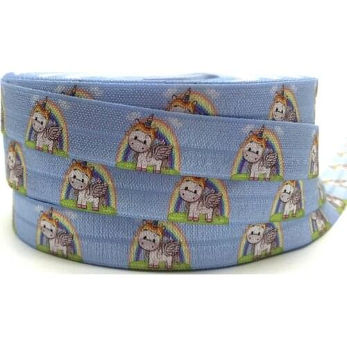 5 Yards 16mm Rainbow Unicorns Printed fold over elastic bands DIY Crafts Hair Accessories wedding Party decoration