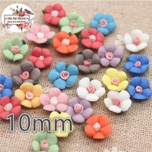 50pcs 10mm Mixed Color handmade ceramics flower flatback cabochon DIY jewelry phone decoration No Hole