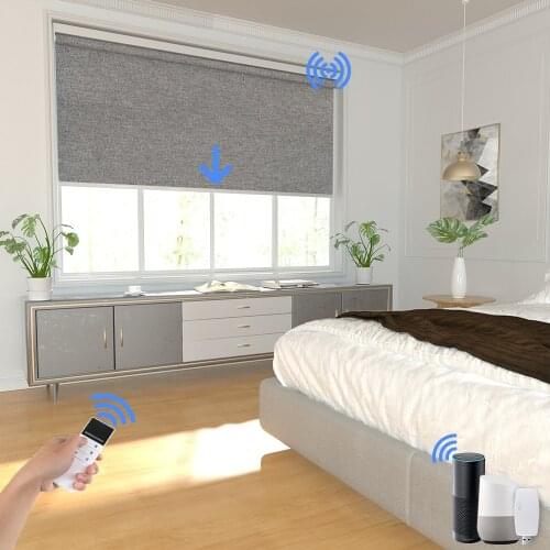 TuyaSmart Life WiFi Automatic Roller Shade with Full Blackout Fabric Curtain Support Alexa Google Home Tubular Motor Gray Blinds