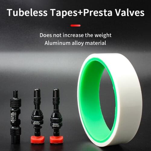 Tubeless Tape Kit MTB Bike Rim Liner Wrap with Tubeless Presta Valves for Mountain Road Bicycle