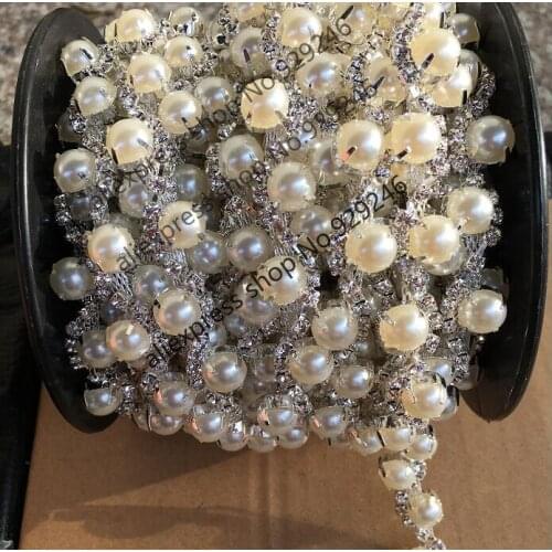 Free shipping 5 yards/pack 1.3cm wave-shape rhinestone chain with pearl bridal wedding dress crystal trimmings shoes accessory