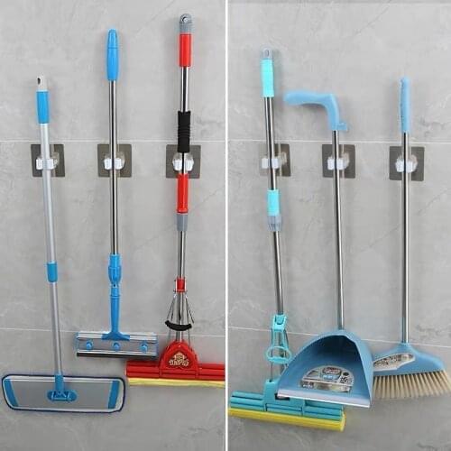 Mop Broom Holder Wall Mounted Mop Holder Household Adhesive Storage Broom Hanger Mop Hook Racks Kitchen Bathroom Organizer ST04