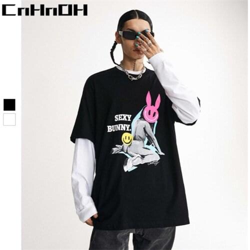 CnHnOH Spring And Summer New Personality Ins Bunny Dark Personality Printing Loose Mens Short-Sleeved T-Shirt B071