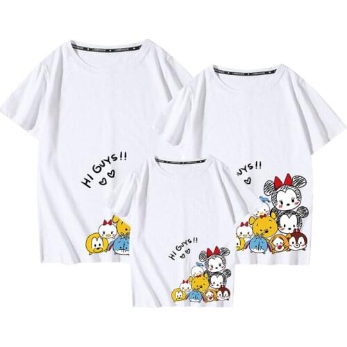 Tees Women T Shirt Mouse Print T-shirt Casual White Short Sleeve Baby Girls Tops Summer Brand Family Matching Clothes