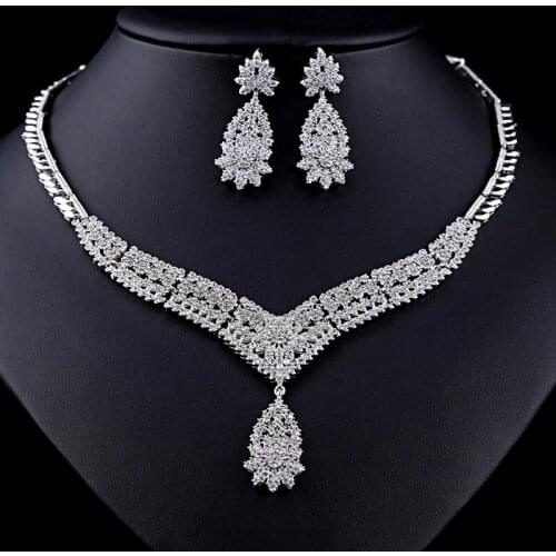 HUAMI Thai Silver Fashion Jewelry for Women Pendant Necklace Drop Earring Sets Bridal Gift for Girlfriend Collares Para Mujer