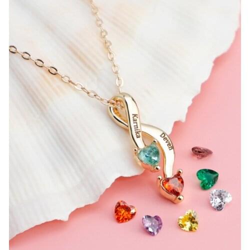 ：Personalized Infinity Necklace with 2 Birthstones and 2 Names | Custom Engraved Jewelry for Couple Family Dual Birthstone KL-2F