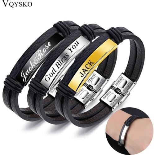Custom Name Leather Bracelets for Women Men Glossy Stainless Steel Charm Double Layer Bracelet Bangle Personalized Gift Jewelry