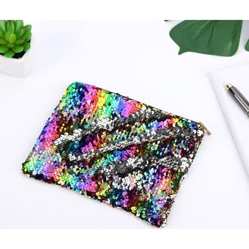 Creative Bags For Women Mermaid Sequin Makeup Bag Reversible Double Color Glitter Cosmetic Case Lazy Makeup Zipper Pouch Gifts