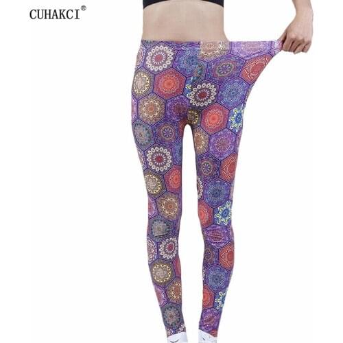 CUHAKCI Hexagon Flower Leggings Women Colorful Printed Pants Harajuku Sexy Leggins Ladie Elasticity Push Up Fitness Gym